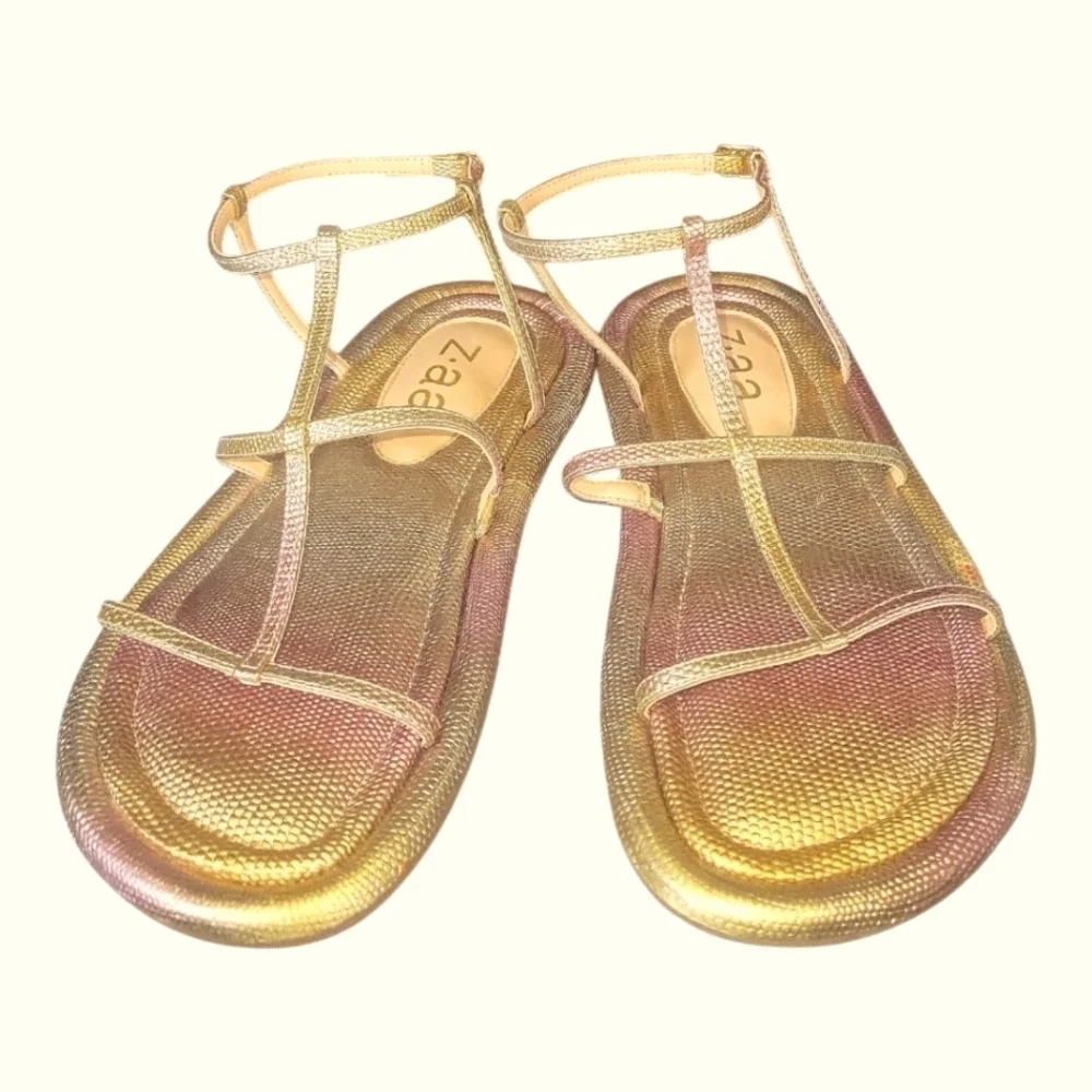 Z.aa Metallic Ombre Gold and Tan Strappy Sandals Made In Brazil US 7 EU 38 BR 36